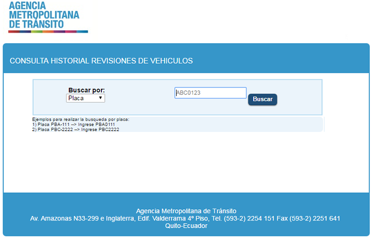 Consulta historial de Revisión Vehicular