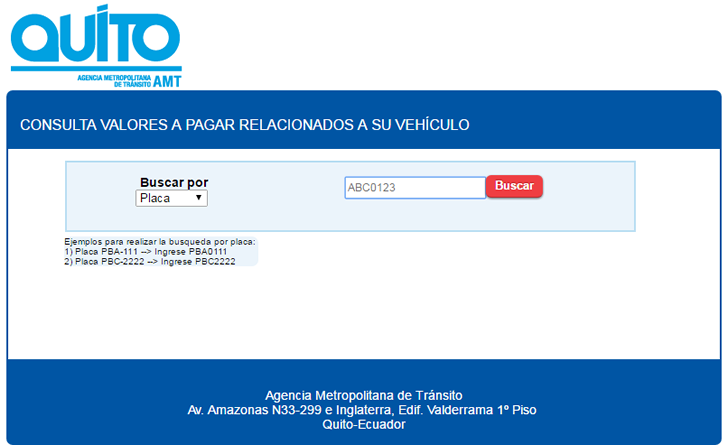 AMT Quito Consultar valor a pagar de vehiculo