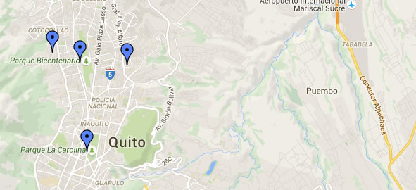 Mapa Centros de revisión y matriculación vehicular Quito